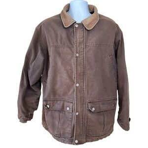 Vintage 90s Guide Gear Flannel Lined Chore Coat Brown Size Large Ranch Farm Work